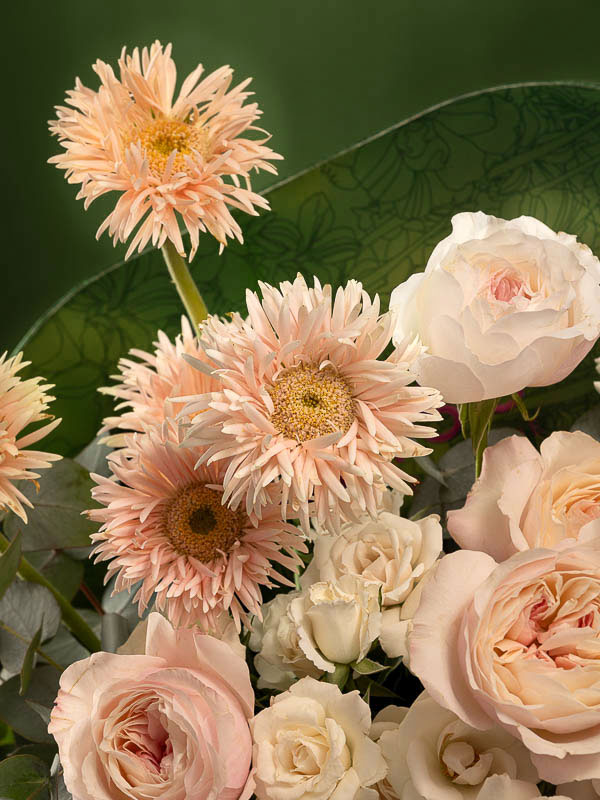 PINK GERBERA-ROSES-WHITE ROSES-PINK ROSES-HYDRANGEA-MINI BLIS RECTANGLE BOX