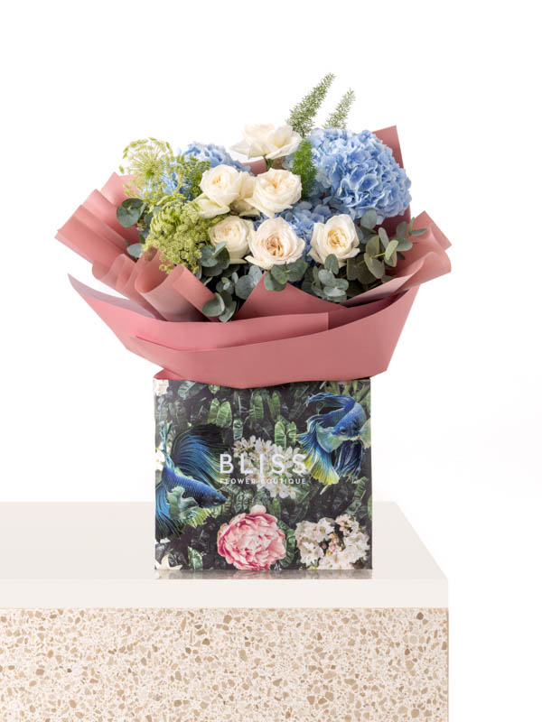 Shop white roses in Bliss flower bouquet
