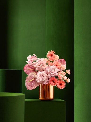 Send Pink Gerbera, Anthuriums & Pink Roses in Bliss copper metal Vase ...